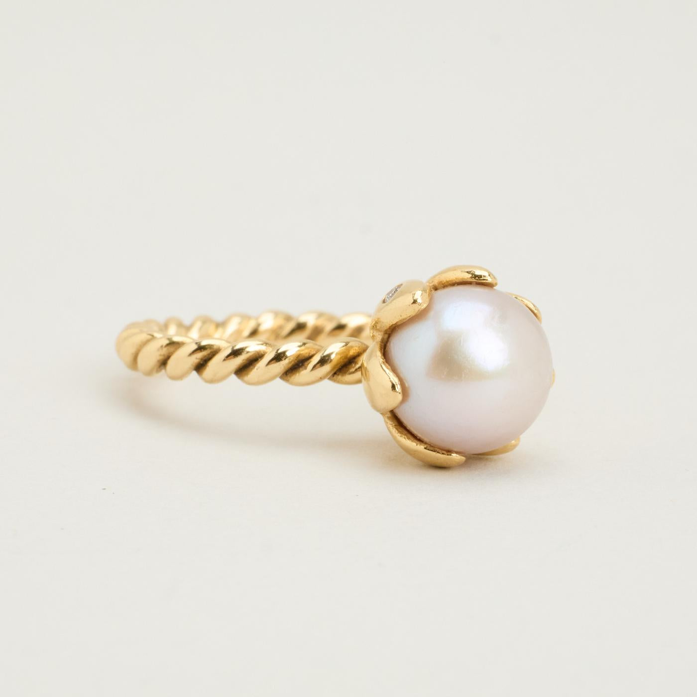 Pandora 14K Gold Ring, Elegant Pearl and Dainty CT Diamond, Size