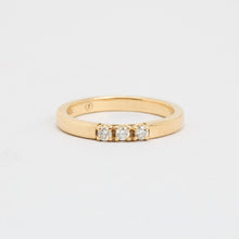 Contemporary Minimalist Three-Stone Ring, 14K Solid Gold, 0.12 CTW Round White Diamonds, Size 5¾, Delicate Prong Setting Bridal Band