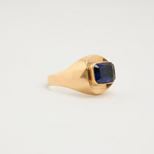 Vintage Solid 8K Gold Signet Ring, Bezel-Set Rectangular Synthetic Sapphire, Deep Blue Stone, Size 5, Hallmarked 8K PCC, Minimalist Classic Design