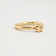 Vintage Floral Solitaire Diamond Ring, Dainty Flower Motif, 14K Yellow Gold Hallmarked, 0.03 CT Round Diamond, Size 6
