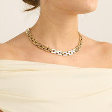 Mid-Century Modern 14K Solid Gold Block Link Choker Necklace, 16.14″ Minimalist Geometric Vintage Inspired Fine Jewelry