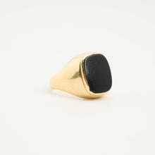 Modern Signet Ring, Cushion-Shaped Black Onyx Bezel Set, Solid 14K Yellow Gold, Size 8, Minimalist Fine Jewelry, Hallmarked 14K