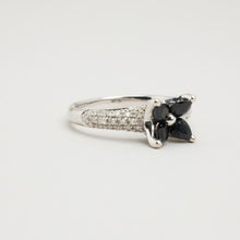Modern Pear-Shaped Black Gemstone Solitaire Ring, Pavé Diamond Accents, 18K White Gold (750), 0.30 CTW, Size 6½