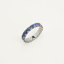 Ruben Svart 14K White Gold Rhodium-Plated Sapphire Eternity Band, 3.78 CTW Round Blue Sapphires, Size 8 Alliance Wedding Ring, Modern Minimalist Design