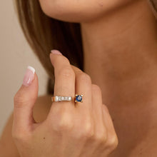 Art Deco Inspired Toi et Moi Ring, Vintage 14K Two-Tone Gold, Blue Sapphire (approx. 0.30 CT) & White Diamond (0.12 CT), Size 6½