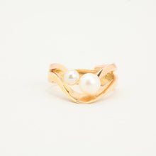 Toi et moi ring in 14K gold with two white pearls, Size 4½