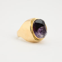 Modern Minimalist Bezel Set Amethyst Ring, 14K Yellow Gold Solitaire, Purple Gemstone Band, Size 7¼