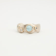 Ossip Frolov Aquamarine and Diamond Ring, 0.12 CT, 14K White Gold, Elegant Solitaire Design, Size 6¾, Modern Luxury Jewellery