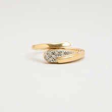 Mid-Century Modern 14K Yellow Gold Diamond Crossover Ring, Pavé-Set Cluster 0.03 CT, Size 7¾, Vintage Inspired