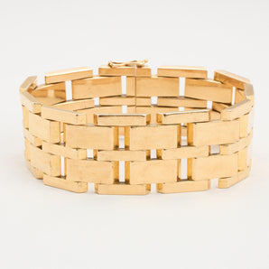 Block Bracelet in 14K Gold, 7.48 inches | Vintage Solid Gold | Premium