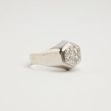 Vintage Art Deco Diamond Ring, 14K White Gold Geometric Octagon Cluster, Flush-Set 0.14 CTW, Polished Finish, Size 7¼