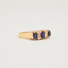 Vintage 14K Yellow Gold Five-Stone Ring, Blue Synthetic Sapphire & White Glass Accents, Size 6, Victorian-Inspired Cluster Jewelry