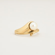 Scrouples 8K Yellow Gold Solitaire Pearl Ring, Minimalist Bezel-Set Freshwater Pearl, Size 5¼, Hallmarked Solid Gold Band