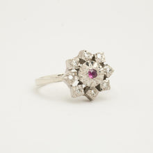 Ring with and rubywith diamond (0.04 ct) in 14K White gold size 6