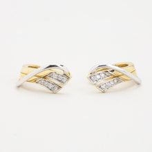 Dual-Tone 14K Gold and White Gold Earrings, Elegant 0.07 CT Diamond, Vintage Inspired Minimalist Design
