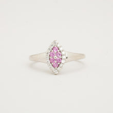 Modern Floral Cluster Ring, Pink Sapphire Center & 0.02 CTW Diamond Halo, 14K White Gold, Size 7¼