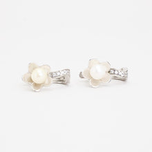 Chic Floral Inspired 14K White Gold Earrings, Elegant Pearl and Zirconia Accents, 0.71 Inch Drop, Timeless Bridal Jewelry