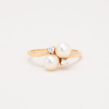 Ring with Zirconia and pearl in 14K Gold size 7¼ | Vintage Solid