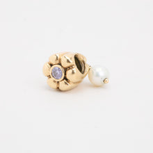 Flower Pandora Charm with pearl and Zirconia in 14K Gold, 0.79 inches