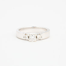 Modern Minimalist Three-Stone Diamond Engagement Ring, 14K White Gold, 0.33 CTW, Prong-Set Tapered Band, Size 6½