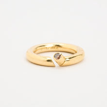 Geometric statement ring in 18K yellow gold with a brown-toned stone, Size 6½