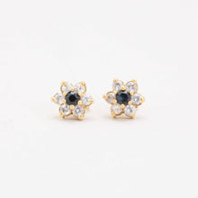 Earrings with Zirconia and sapphire in 14K Gold, 0.38 inches | Real