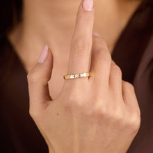 Minimalist Three-Stone Diamond Ring, 14K Solid Gold, 0.12 CTW, Half Bezel Setting, Size 9½, Past-Present-Future Anniversary Band, Modern Everyday Jewelry