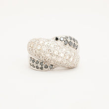 Modern Crossover Diamond Ring, 1.8 CTW Black & White Diamond Pavé, 18K White Gold, Size 5¾, Contemporary Statement Jewelry