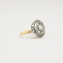Vintage 14K Yellow & White Gold Rosette Diamond Halo Cluster Ring, 0.11 CTW Round Cut, Size 5¼