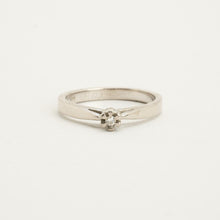 Modern Minimalist Solitaire Diamond Ring, Solid 14K White Gold, 0.015 ct Round Cut Prong Set, Size 6.5, Dainty Stackable Jewelry