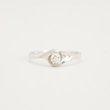 Dainty 0.10 CT Round Diamond Solitaire Ring, Bezel Set in 18K White Gold, Size 4½, Modern Minimalist, Hallmarked 18K