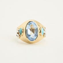 Ring mit Türkis und synthetischem Spinell in 14K Gold Größe 8½ | Echt