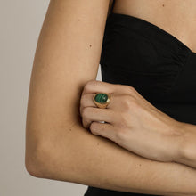 14K yellow gold statement ring with malachite cabochon, Size 6½