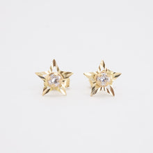 Star Earrings with and Zirconia in 14K Gold, 0.35 inches | Solid