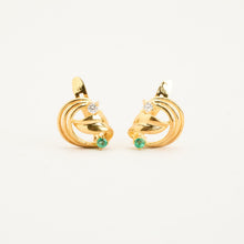 Chic 18K Gold Earrings featuring Sparkling Zirconia and Tourmaline, 0.59-inch Elegant Design, Modern Luxury Jewelry