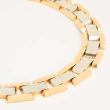 Contemporary Geometric Block Link Necklace, Solid 14K Yellow Gold, 15.35-Inch, Brushed & Polished Rectangular Links
