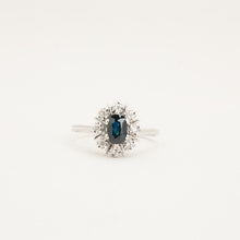 Ring with and sapphirewith diamond (0.04 ct) in 14K White gold