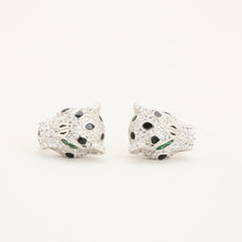 Exquisite Panther Shaped Earrings, 0.67-inch Zirconia Sparkle, 18K White Gold, Vintage Inspired Glamorous Design
