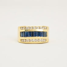 Contemporary Channel-Set Sapphire & Diamond Ring, 14K Yellow Gold Band, Rectangular Blue Sapphires & Round Diamond Accents, 0.27 CT, Size 9¼