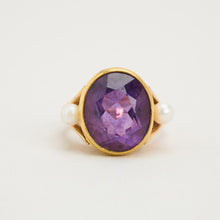 Ring with amethyst and pearl in 14K Gold size 5¼ | Real Genuine Gold