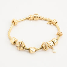 Pandora Snake chain Bracelet with pearl, garnet and diamond in 14K Gold