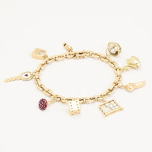 Anchor chain Bracelet with pearl and enamel in 14K Gold, 7.68 inches