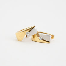 Elegant 14K Two-Tone Gold and White Gold Earrings, 0.51 Inch, Dainty Zirconia Studs, Modern Minimalist Design, Chic Everyday Jewelry