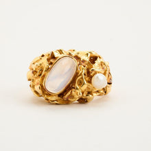 John Rørvig Ring with moonstone and pearl in 18K Gold size 6