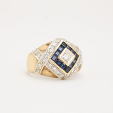 Ring with and sapphirewith diamond (0.77 ct) in 14K Gold and white