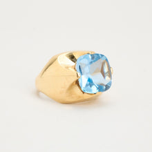 Vintage Solid 14K Yellow Gold Solitaire Ring, Cushion Cut Blue Synthetic Spinel, Bezel Set, Size 3, Hallmarked 14K, Dainty Minimalist Jewelry