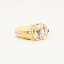 Morganite Engagement Ring, Victorian Inspired Halo, 18K Yellow Gold, Bezel Set Pink Morganite & 0.17 CTW Diamond Accents, Size 6¾