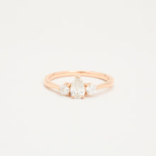 Vintage Inspired 10K Rose Gold Three-Stone Engagement Ring, 0.50 CT Pear-Cut & Round Diamonds, Prong Set, Size 6