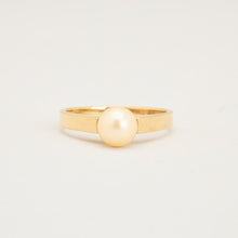 Danish Modern Solitaire Ring, 14K Solid Gold Band, Bezel-Set Round White Stone, Size 6.5 US, Minimalist Fine Jewelry