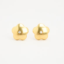 Charming Floral Design Earrings, 18K Gold with Sparkling Zirconia, 0.55 Inch, Elegant Everyday Luxury Jewelry